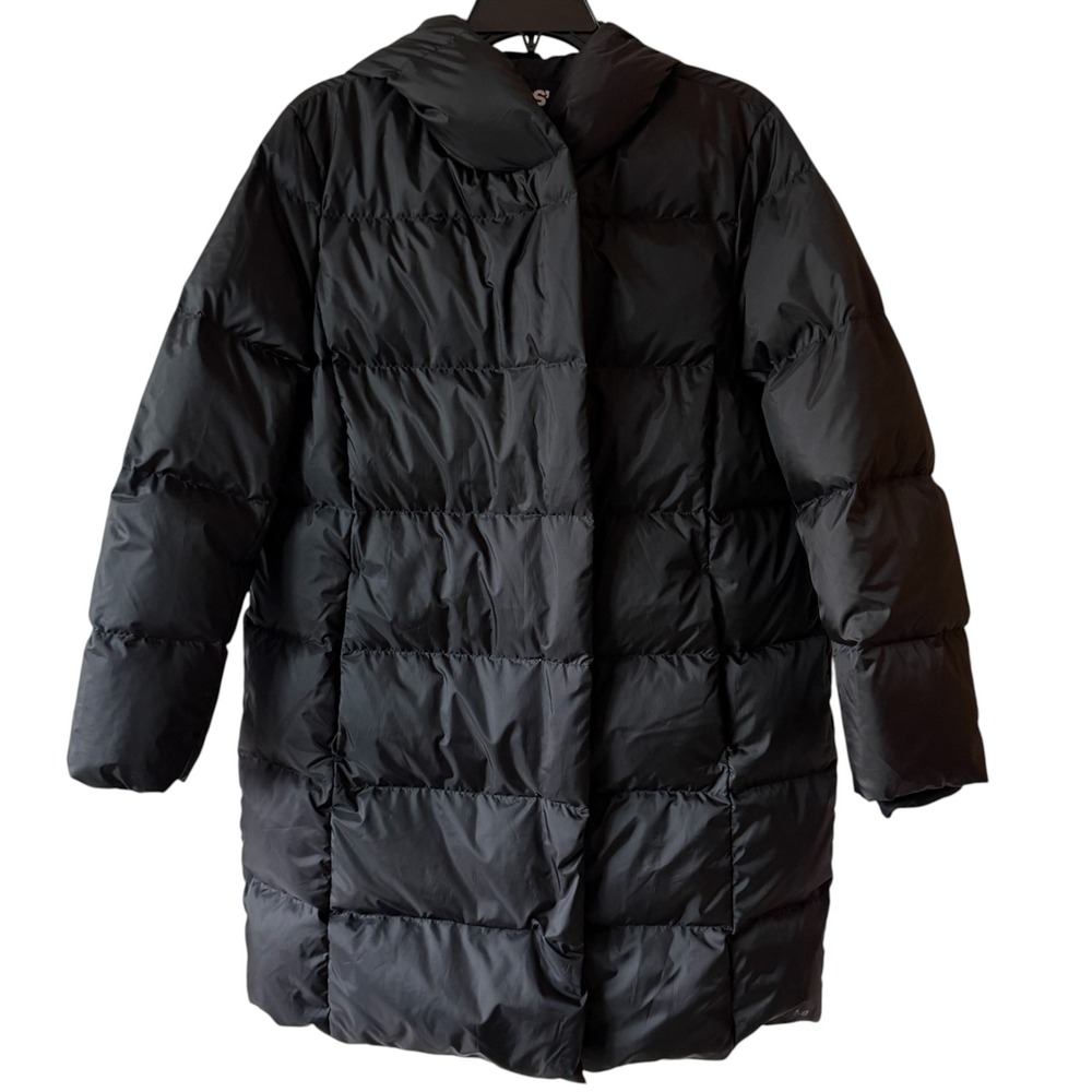 Lands' End Women's Down Coat Size Small Petite 6/8 Black Hooded Puffer EUC